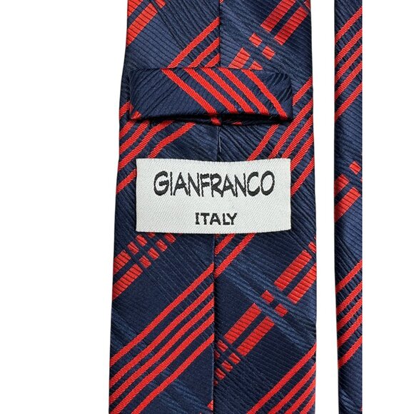 Gianfranco Italy Red & Navy Blue Striped Microfiber Mens Tie Business Work - Picture 6 of 7